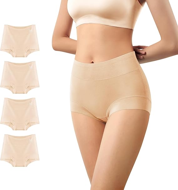 Ultimate Comfort Cotton Underwear for Women, High Waisted 4 Pack Nude
