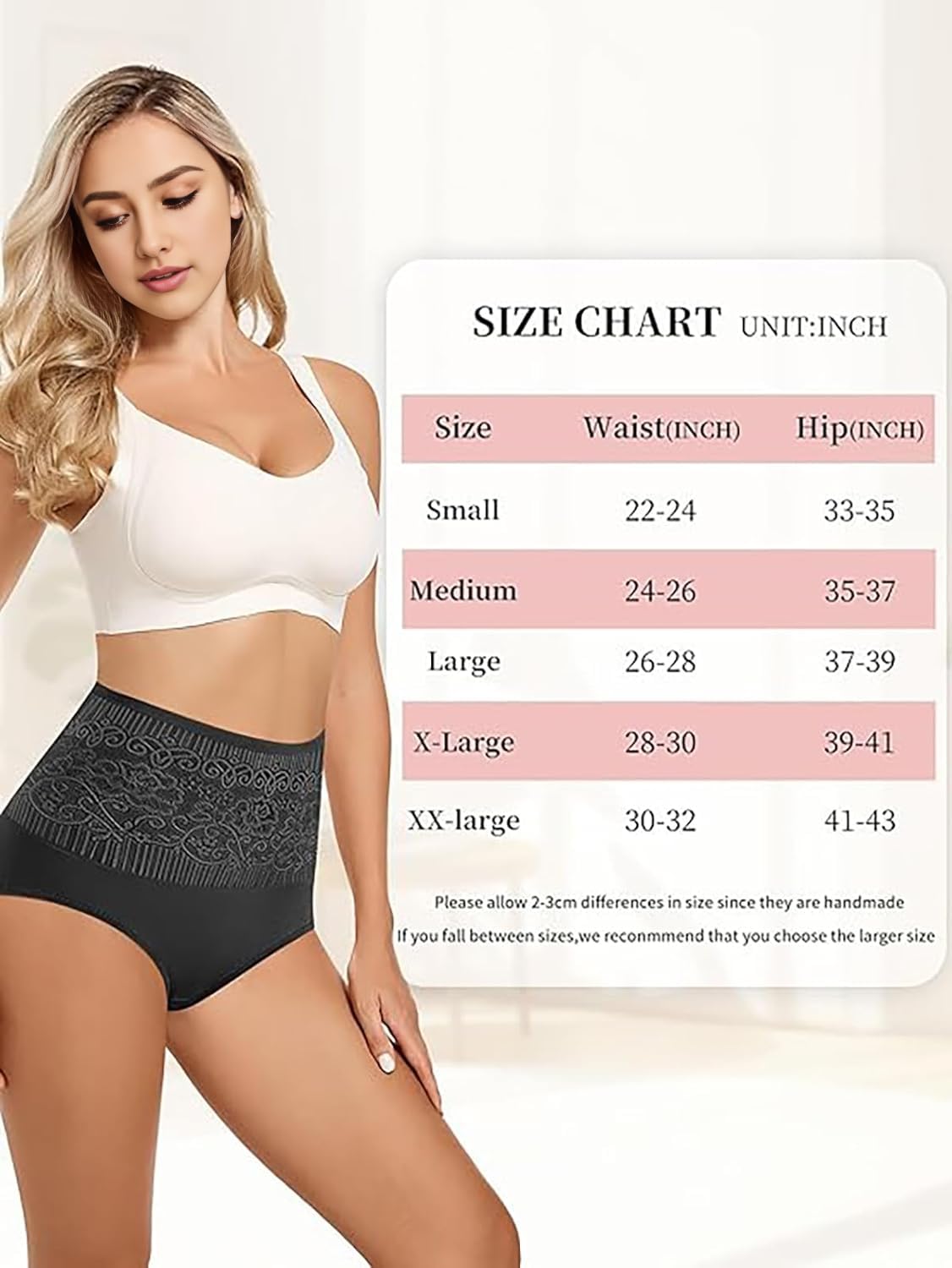 Women's Lace Trim High Waisted Cotton Underwear Briefs 4 Pack Black