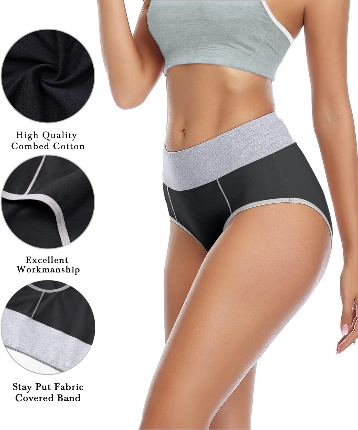 Women's Cotton Underwear Mid Waisted Stretch Briefs Soft Underpants Ladies Full Coverage Panties 4 Pack(Black, Purple, Green, Pink)