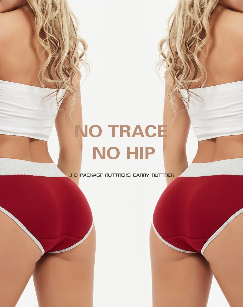 Women's Cotton Underwear Mid Waisted Stretch Briefs Soft Underpants Ladies Full Coverage Panties 4 Pack(Burgundy, Orange, Blue, Yellow)