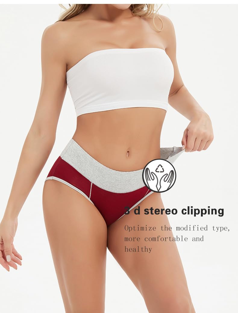 Women's Cotton Underwear Mid Waisted Stretch Briefs Soft Underpants Ladies Full Coverage Panties 4 Pack(Burgundy, Orange, Blue, Yellow)