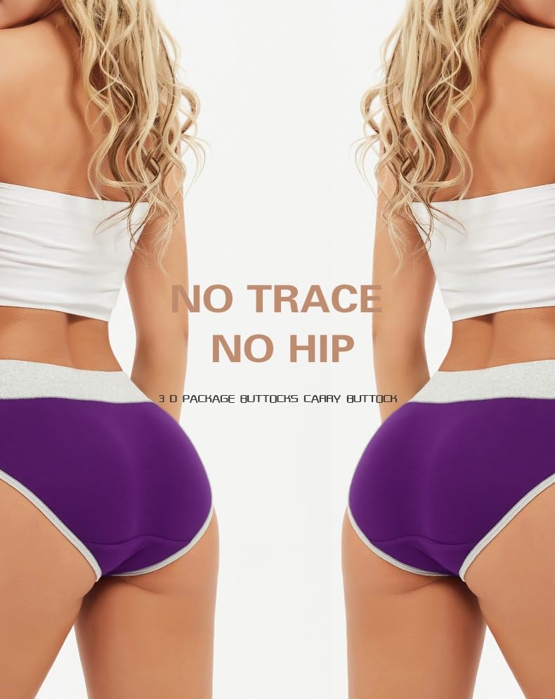 Women's Cotton Underwear Mid Waisted Stretch Briefs Soft Underpants Ladies Full Coverage Panties 4 Pack(Black, Purple, Green, Pink)