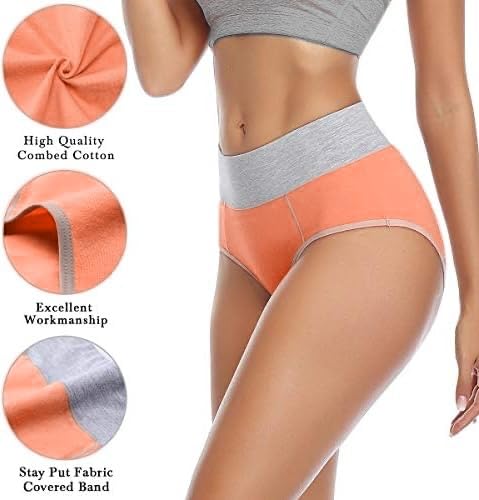 Women's Cotton Underwear Mid Waisted Stretch Briefs Soft Underpants Ladies Full Coverage Panties 4 Pack(Burgundy, Orange, Blue, Yellow)