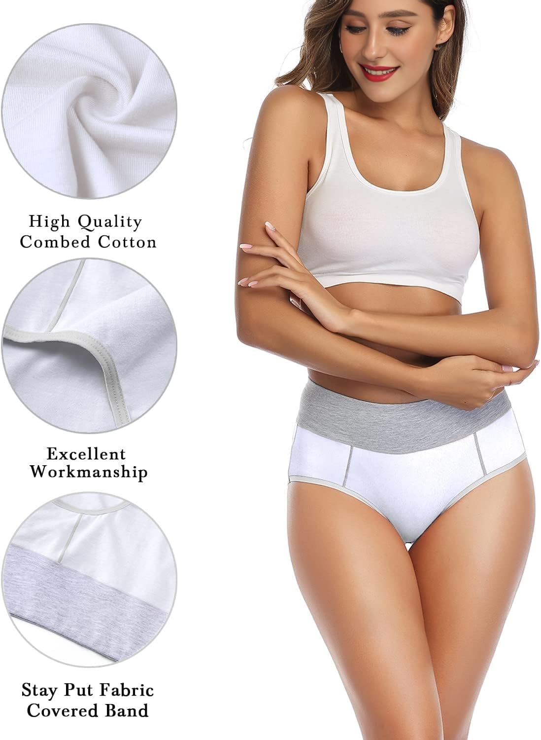Women's Cotton Underwear Mid Waisted Stretch Briefs Soft Underpants Ladies Full Coverage Panties 4 Pack(Black, Grey, White, Yellow)