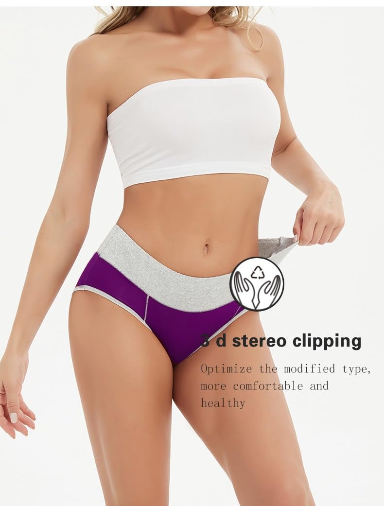 Women's Cotton Underwear Mid Waisted Stretch Briefs Soft Underpants Ladies Full Coverage Panties 4 Pack(Black, Purple, Green, Pink)