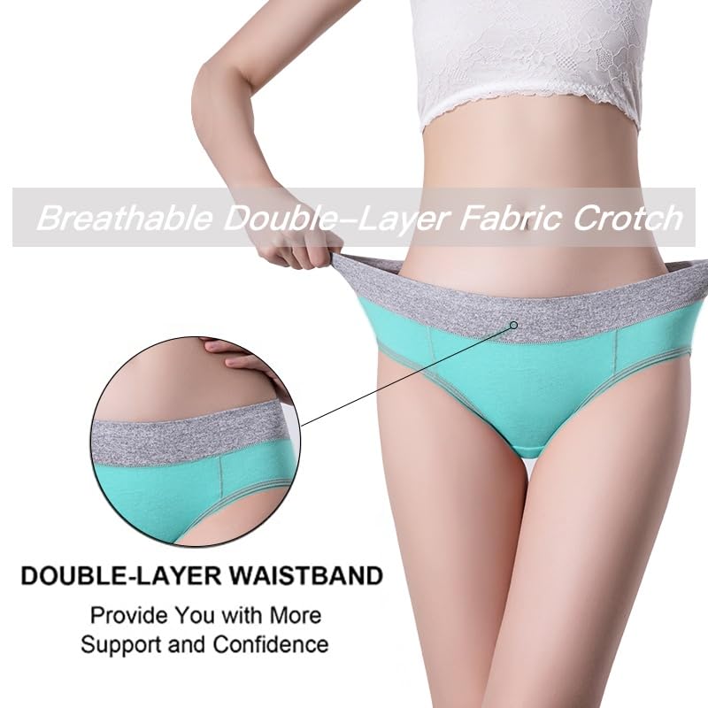 Women's Cotton Underwear Mid Waisted Stretch Briefs Soft Underpants Ladies Full Coverage Panties 4 Pack(Black, Purple, Green, Pink)