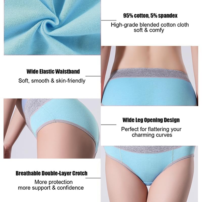 Women's Cotton Underwear Mid Waisted Stretch Briefs Soft Underpants Ladies Full Coverage Panties 4 Pack(Burgundy, Orange, Blue, Yellow)