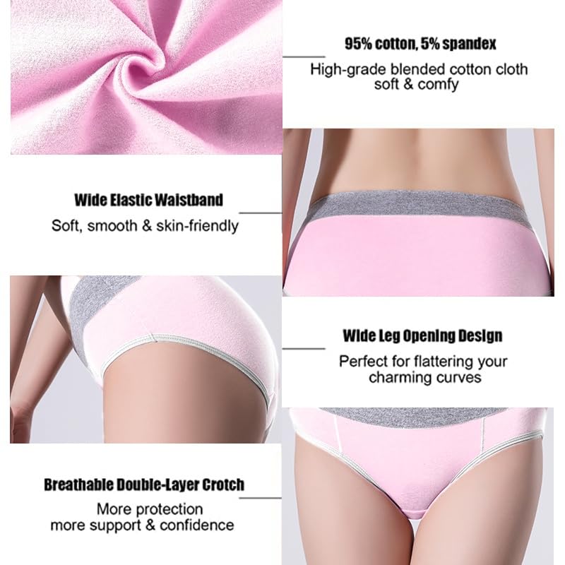 Women's Cotton Underwear Mid Waisted Stretch Briefs Soft Underpants Ladies Full Coverage Panties 4 Pack(Black, Purple, Green, Pink)