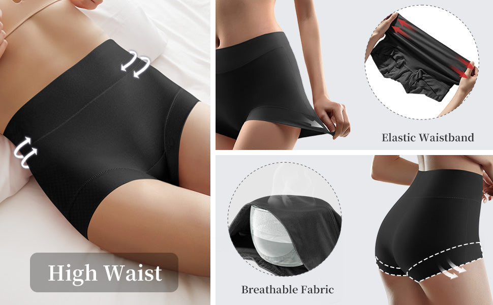 Ultimate Comfort cotton underwear for women,high waisted, Full Coverage, panties for women 4 Pack Black