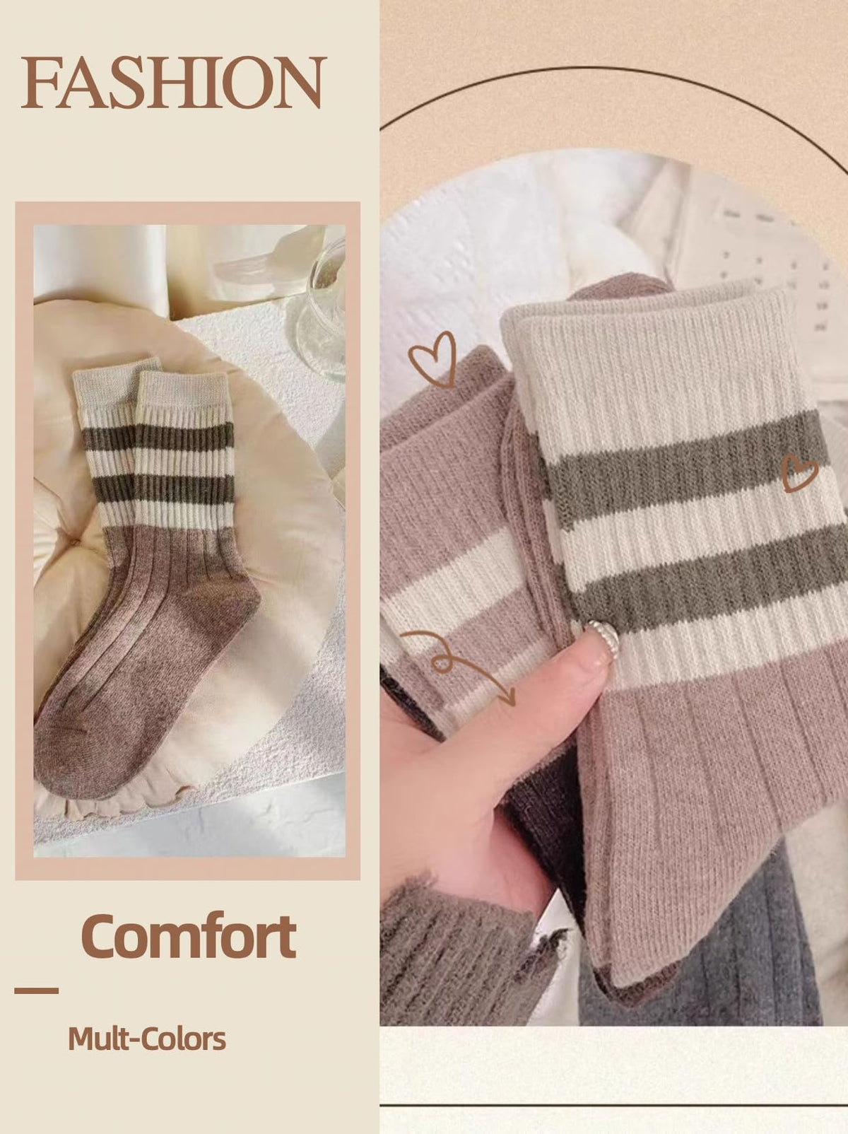 5 Pairs Classic Cotton Womens Crew Socks - FancyTwig