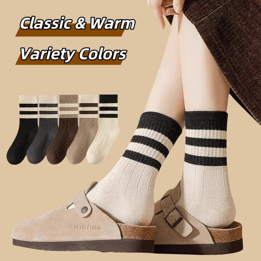 5 Pairs Classic Cotton Womens Crew Socks - FancyTwig