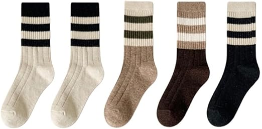 5 Pairs Classic Cotton Womens Crew Socks - FancyTwig