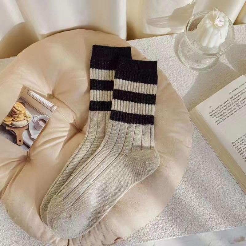 5 Pairs Classic Cotton Womens Crew Socks - FancyTwig