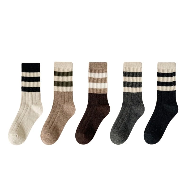 5 Pairs Classic Cotton Womens Crew Socks - FancyTwig