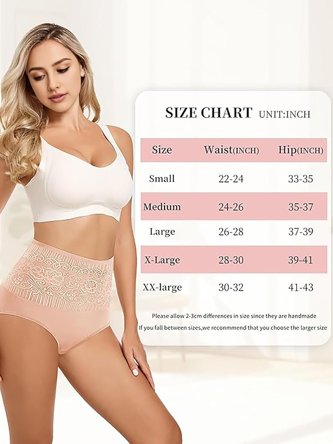 Women's Lace Trim High Waisted Cotton Underwear Full Coverage Ladies Panties Tummy Control Briefs 4 Pack