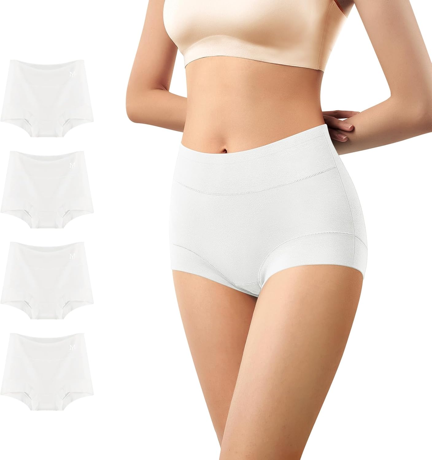 Ultimate Comfort cotton underwear for women,high waisted, Full Coverage, panties for women 4 Pack