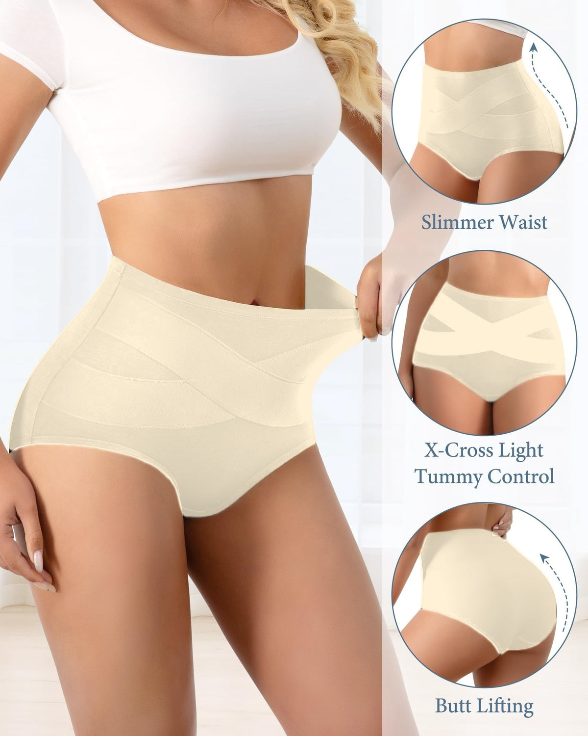 Women's High Waisted Thin Cotton Underwear 4 Pack (Nude)