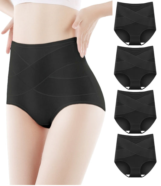 Women's High Waisted Thin Cotton Underwear  4 Pack (Black)