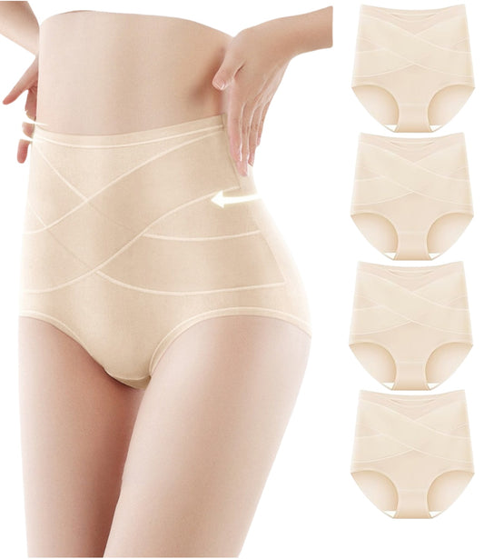 Women's High Waisted Thin Cotton Underwear 4 Pack (Nude)