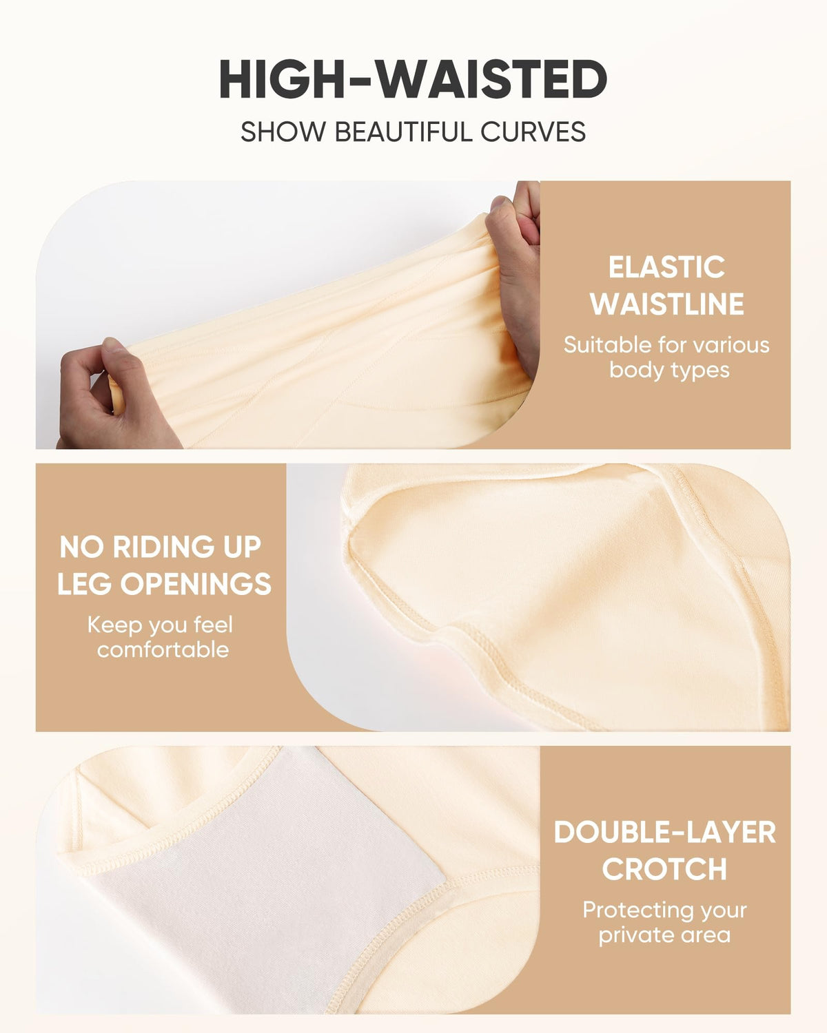 Women's High Waisted Thin Cotton Underwear 4 Pack (Nude)