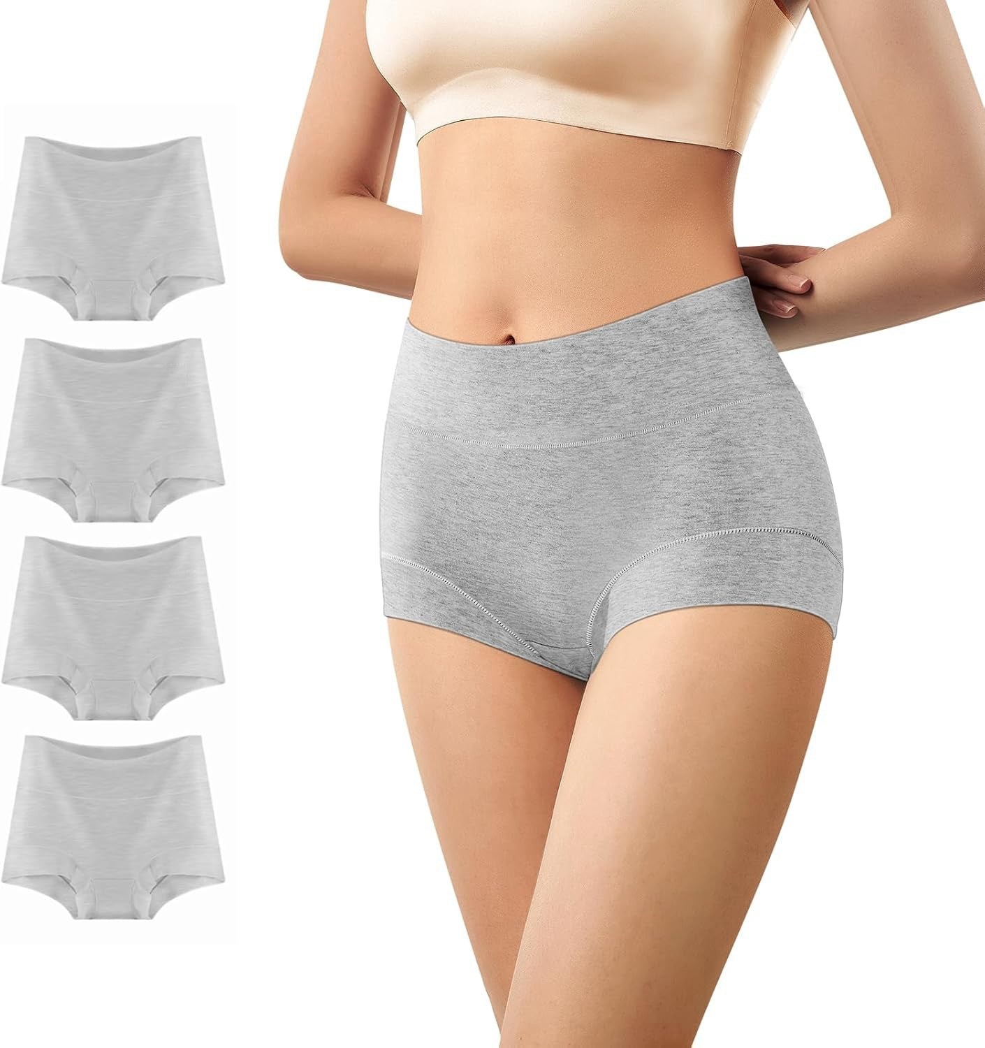 Ultimate Comfort cotton underwear for women, high waisted, Full Coverage, panties for women 4 Pack  Grey