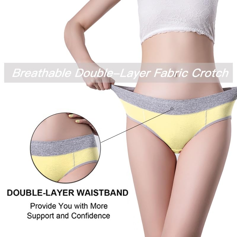 Women's Cotton Underwear Mid Waisted Stretch Briefs Soft Underpants Ladies Full Coverage Panties 4 Pack（Burgundy, Orange, Blue, Yellow）