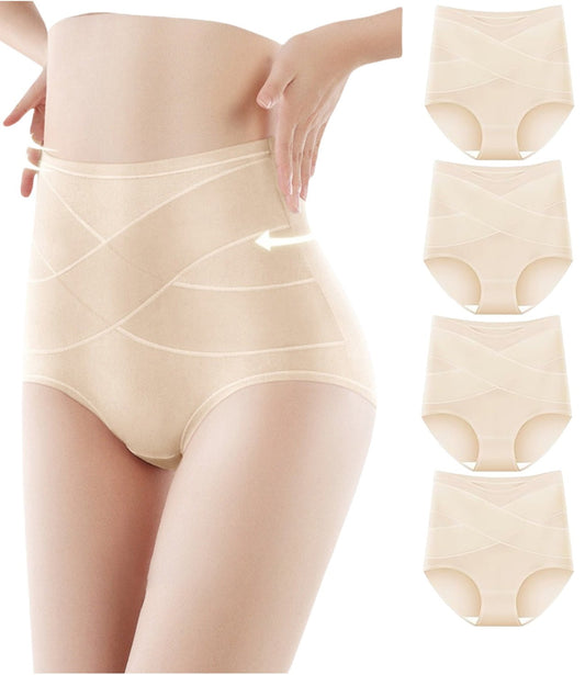 Women’s High-Waisted Thin Cotton Briefs 4-Pack (Nude) - FancyTwig